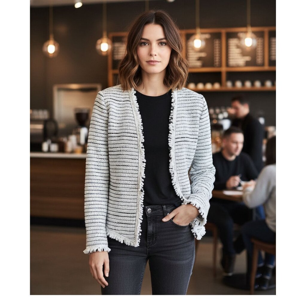 NIC+ZOE Planetary Mix Jacket Multi Frost, White Women's Size Small NWOT